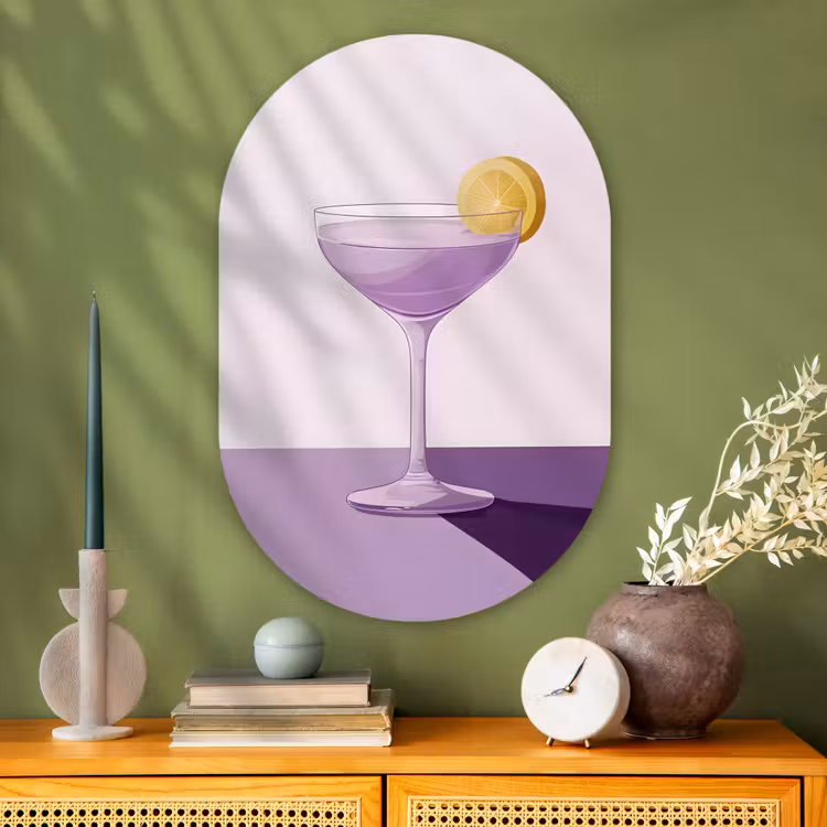 Cocktail - Paars - Minimalistisch - Citroen Wandcirkel Ovaal Glas middel -sfeer2