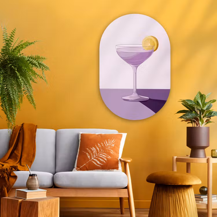 Cocktail - Paars - Minimalistisch - Citroen Wandcirkel Ovaal Glas middel -sfeer4