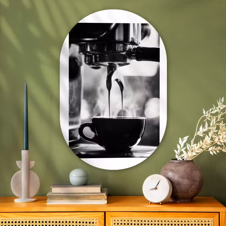 Coffee - Espresso - Koffiemachine - Kop Wandcirkel Ovaal Glas middel -sfeer2