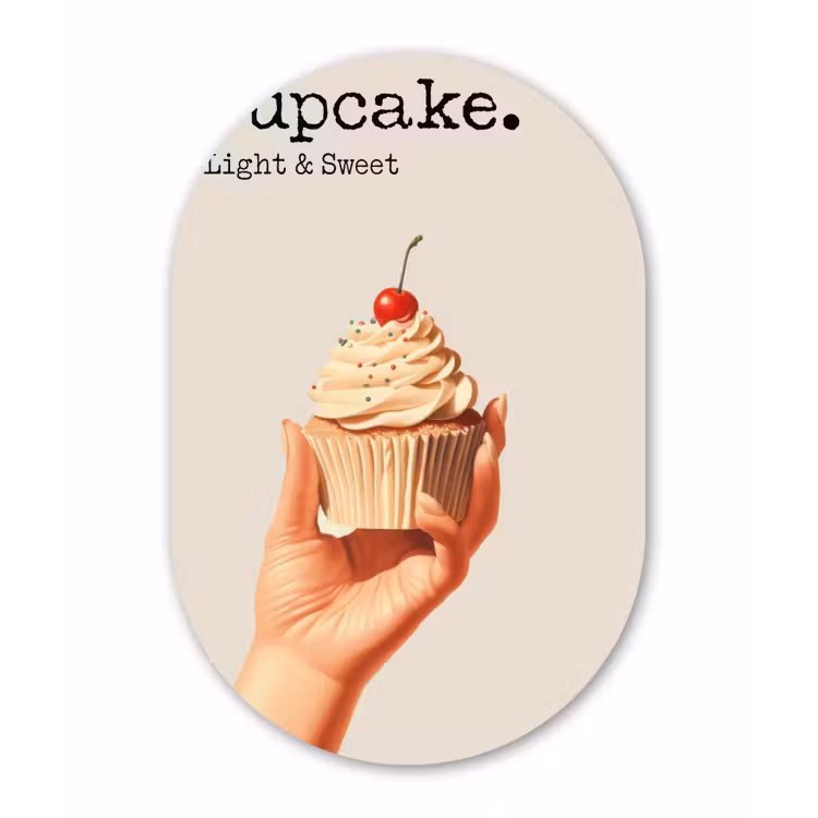 Cupcake - Zoet - Kers Wandcirkel Ovaal Glas middel -3d