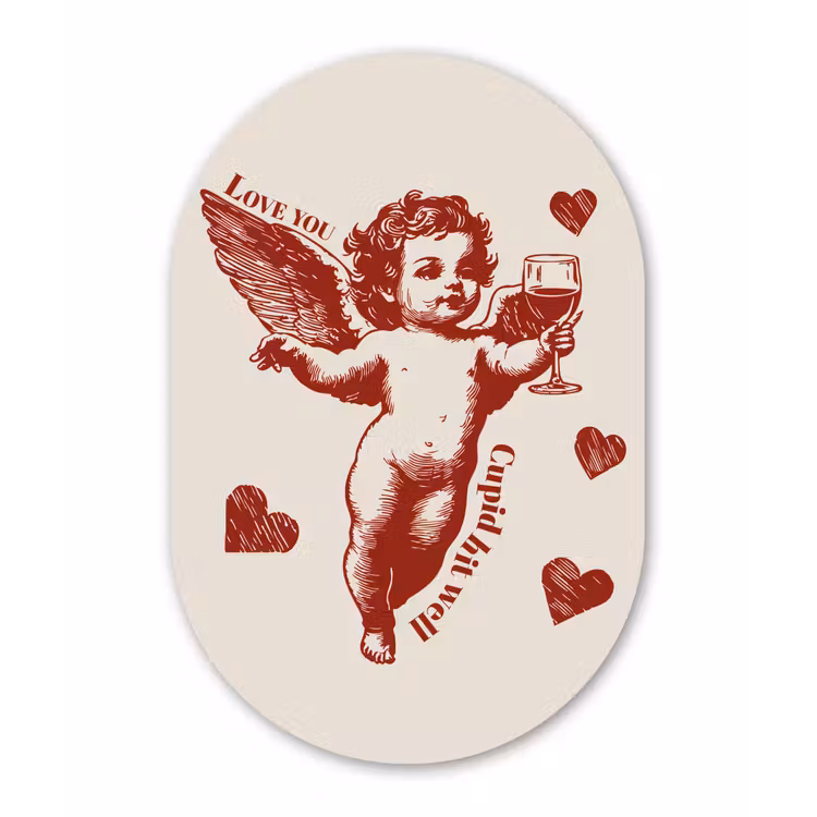 Cupido - Hartjes - Rood - Klassiek Wandcirkel Ovaal Glas middel -3d