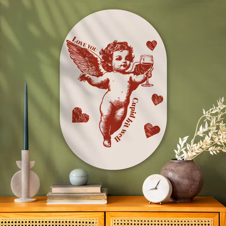 Cupido - Hartjes - Rood - Klassiek Wandcirkel Ovaal Glas middel -sfeer2