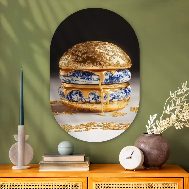 Delftsblauw - Goud - Burger Wandcirkel Ovaal Glas middel -sfeer2