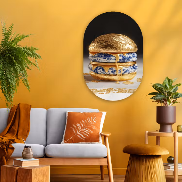 Delftsblauw - Goud - Burger Wandcirkel Ovaal Glas middel -sfeer4