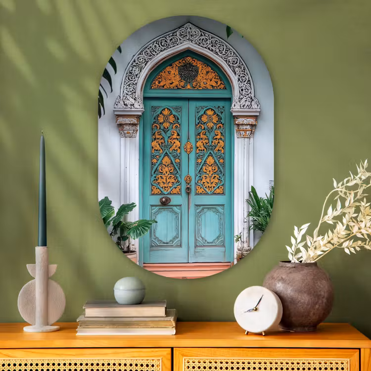 Deur - Patronen - Planten Wandcirkel Ovaal Glas middel -sfeer2