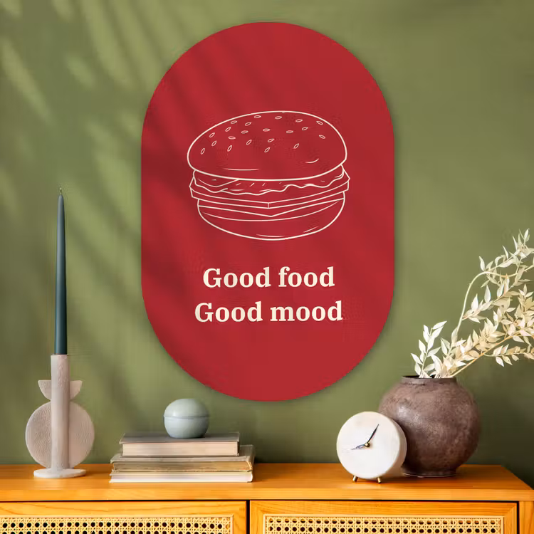 Dieprood - Lijntekening - Tekst - Hamburger Wandcirkel Ovaal Glas middel -sfeer2