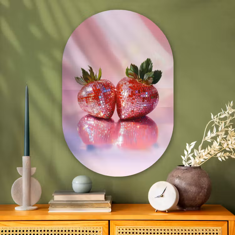 Disco - Fruit - Glitter - Strawberry Wandcirkel Ovaal Glas middel -sfeer2