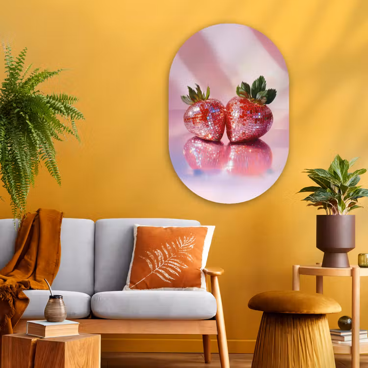 Disco - Fruit - Glitter - Strawberry Wandcirkel Ovaal Glas middel -sfeer4