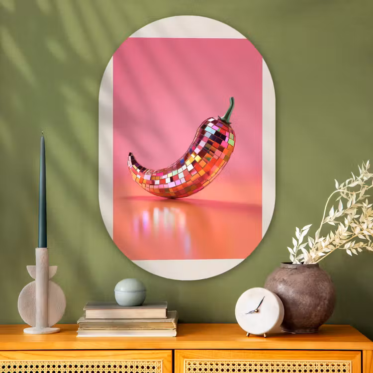 Disco - Peper - Roze Wandcirkel Ovaal Glas middel -sfeer2