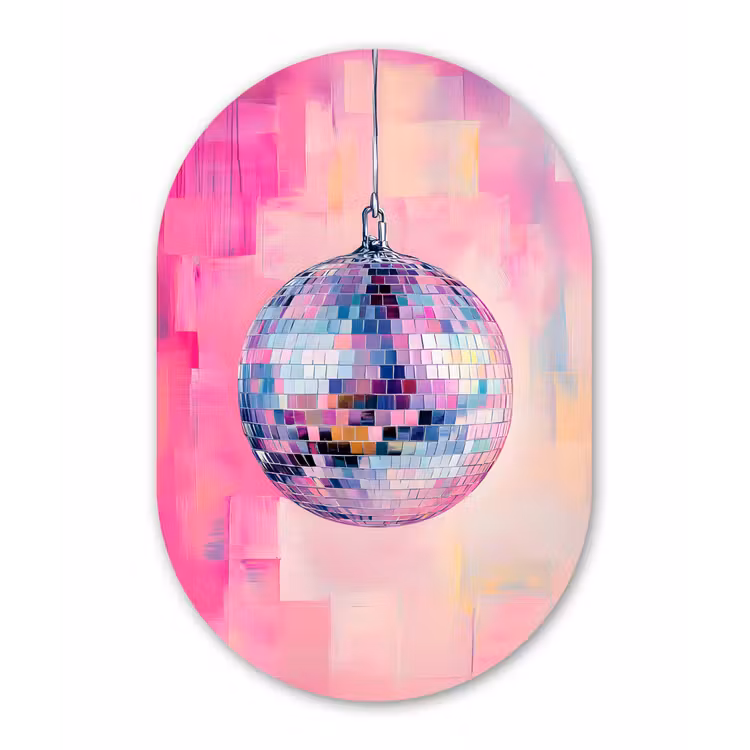 Discobal - Pink - Verf Wandcirkel Ovaal Glas middel -3d