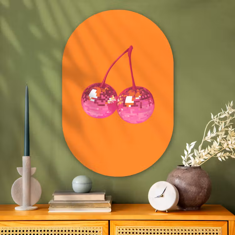 Discoballen - Kers - Spiegels - Roze Wandcirkel Ovaal Glas middel -sfeer2