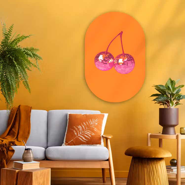 Discoballen - Kers - Spiegels - Roze Wandcirkel Ovaal Glas middel -sfeer4