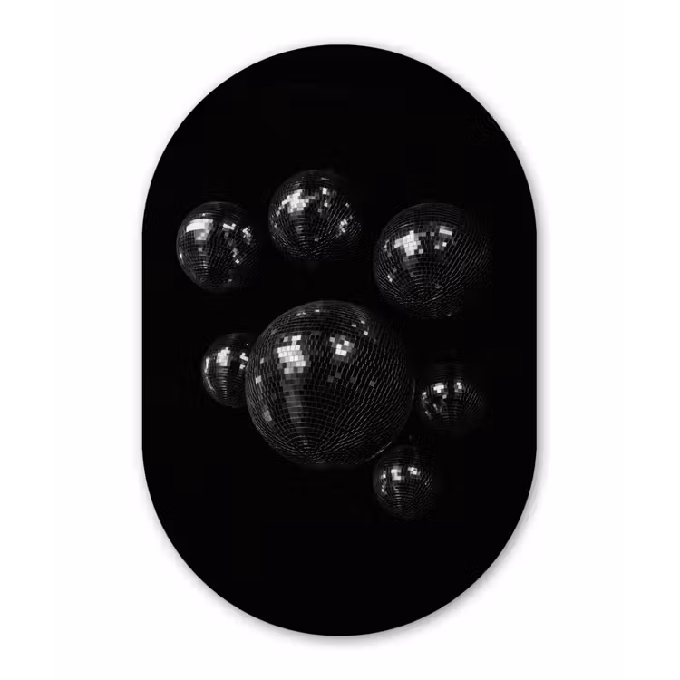 Discoballen - Minimalistisch - Zwart Wandcirkel Ovaal Glas middel -3d