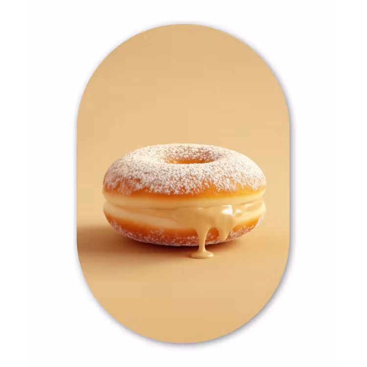 Donut - Romig - Poedersuiker - Beige Wandcirkel Ovaal Glas middel -3d