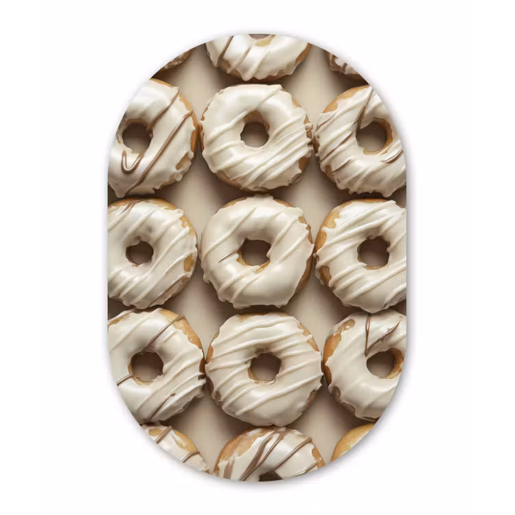Donuts - Chocolade - Wit - Beige Wandcirkel Ovaal Glas middel -3d