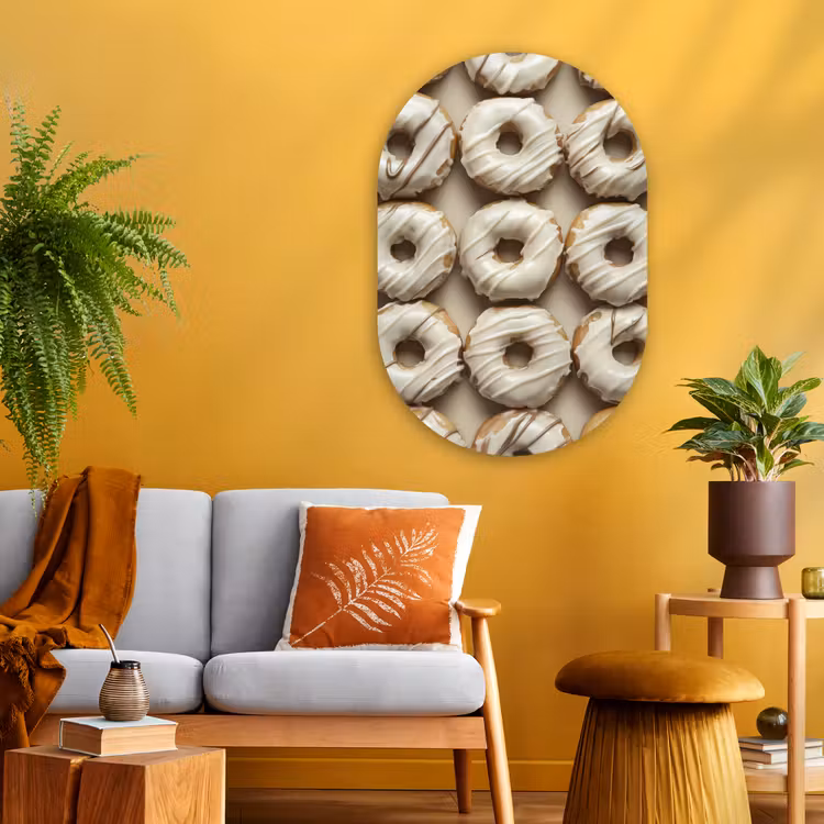 Donuts - Chocolade - Wit - Beige Wandcirkel Ovaal Glas middel -sfeer4