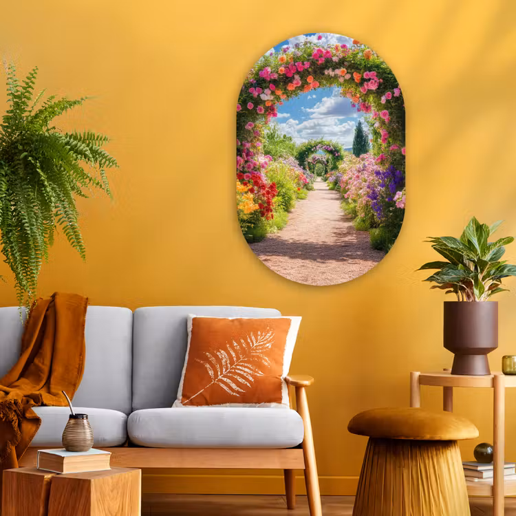 Doorkijk - Bloemen - Kleurrijk - Natuur Wandcirkel Ovaal Glas middel -sfeer4