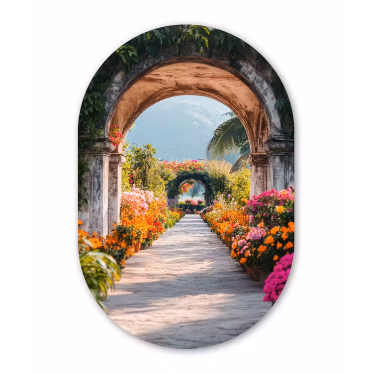 Doorkijk - Bloemen - Tropisch - Kleurrijk Wandcirkel Ovaal Glas middel -3d