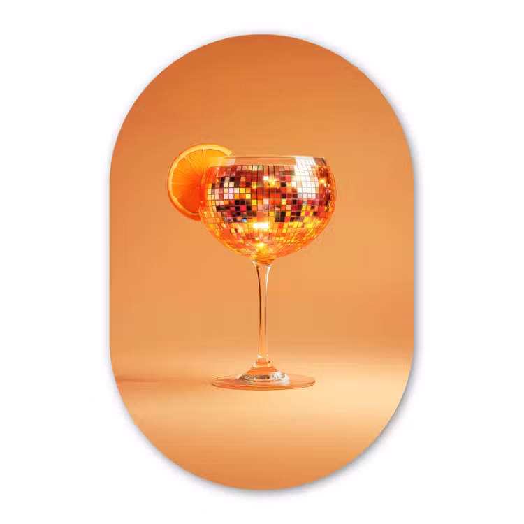 Drank - Oranje - Glitter - Disco Wandcirkel Ovaal Glas middel -3d