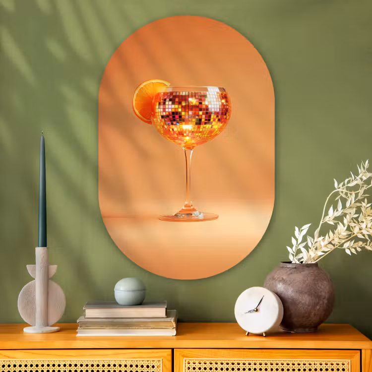 Drank - Oranje - Glitter - Disco Wandcirkel Ovaal Glas middel -sfeer2