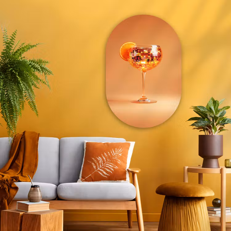 Drank - Oranje - Glitter - Disco Wandcirkel Ovaal Glas middel -sfeer4