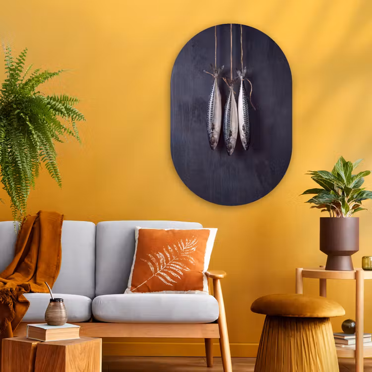 Muurovaal glas - Drie vissen - Touw - Drie vissen - Touw Wandcirkel Ovaal Glas middel