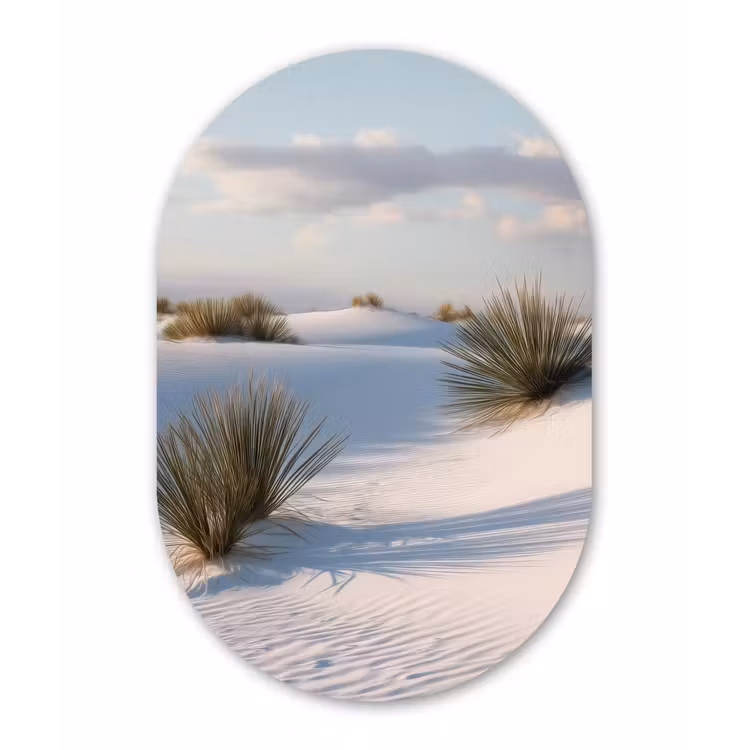 Duinen - Gras - Wolken - Beige Wandcirkel Ovaal Glas middel -3d