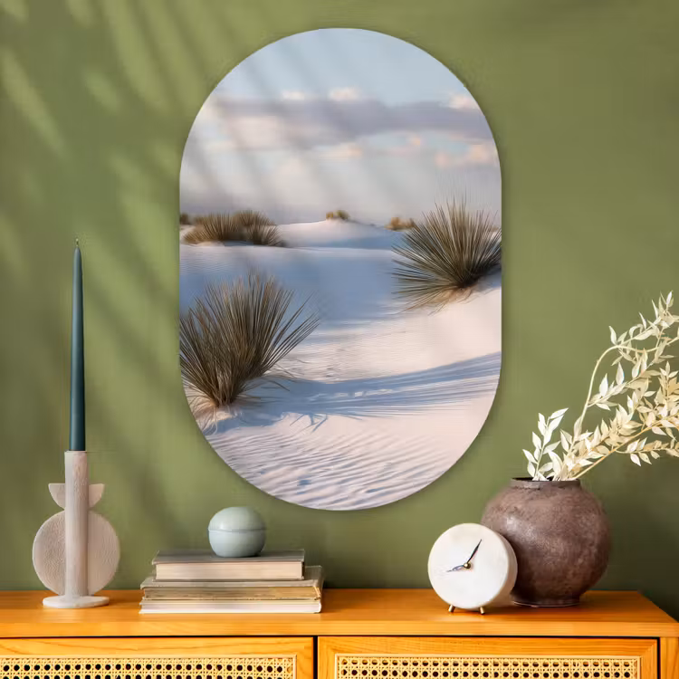 Duinen - Gras - Wolken - Beige Wandcirkel Ovaal Glas middel -sfeer2