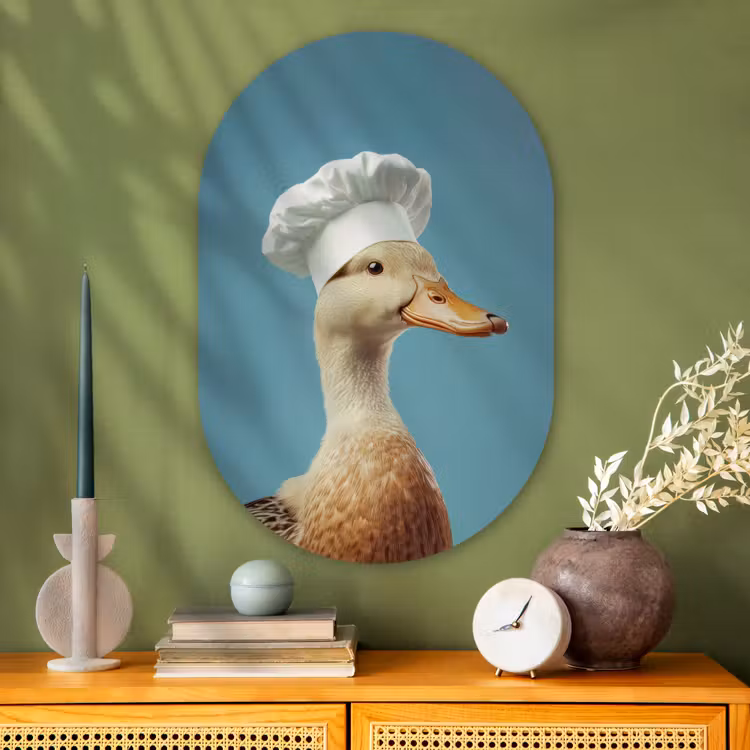 Eend - Koksmuts - Cute - Vogel Wandcirkel Ovaal Glas middel -sfeer2