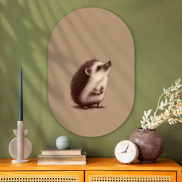 Egel - Snuitje - Bruin - Stekels Wandcirkel Ovaal Glas middel -sfeer2