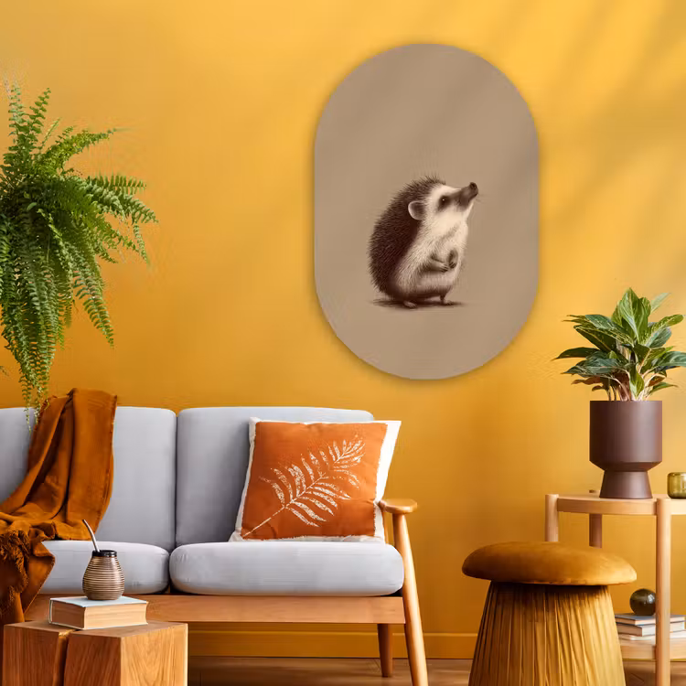 Egel - Snuitje - Bruin - Stekels Wandcirkel Ovaal Glas middel -sfeer4