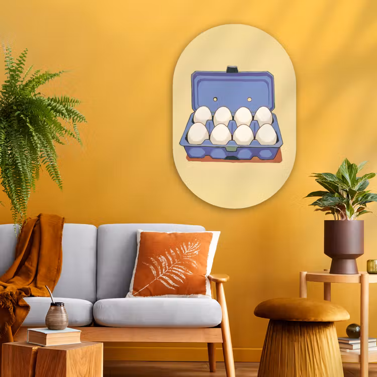 Eieren - Doos - Minimalistisch - Blauw Wandcirkel Ovaal Glas middel -sfeer4