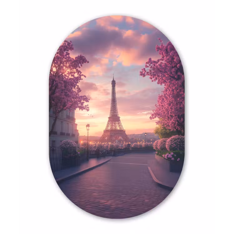 Eiffeltoren - Parijs - Roze Wandcirkel Ovaal Glas middel -3d