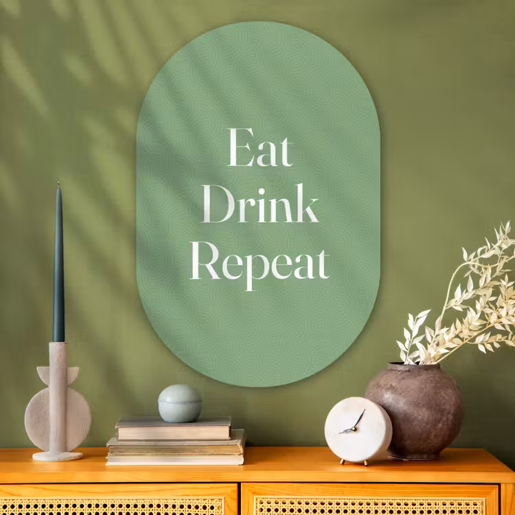 Eten - Drinken - Tekst - Mintgroen Wandcirkel Ovaal Glas middel -sfeer2