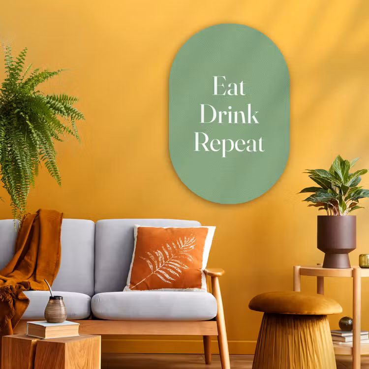 Eten - Drinken - Tekst - Mintgroen Wandcirkel Ovaal Glas middel -sfeer4