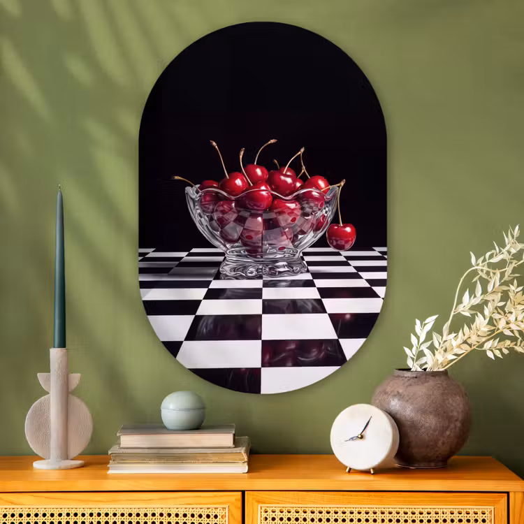 Muurovaal glas - Eten - Kersen - Rood - Eten - Kersen - Rood Wandcirkel Ovaal Glas middel