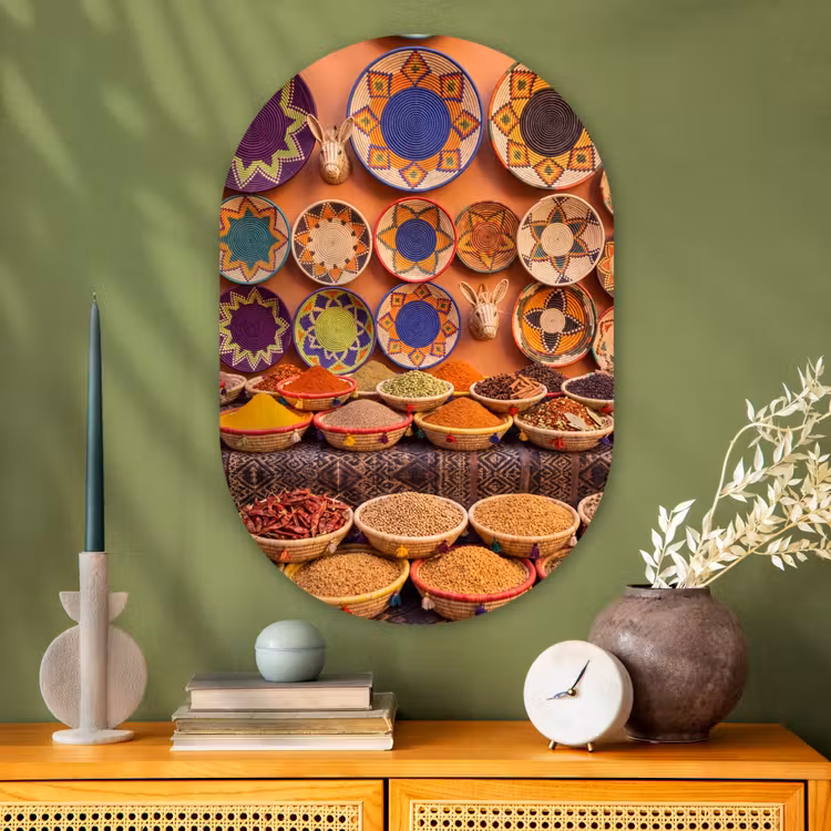 Muurovaal glas - Eten - Kleurrijk - Cultuur - Eten - Kleurrijk - Cultuur Wandcirkel Ovaal Glas middel