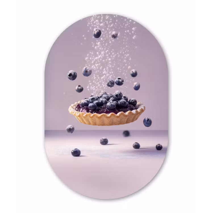 Eten - Taart - Bessen - Blauw Wandcirkel Ovaal Glas middel -3d