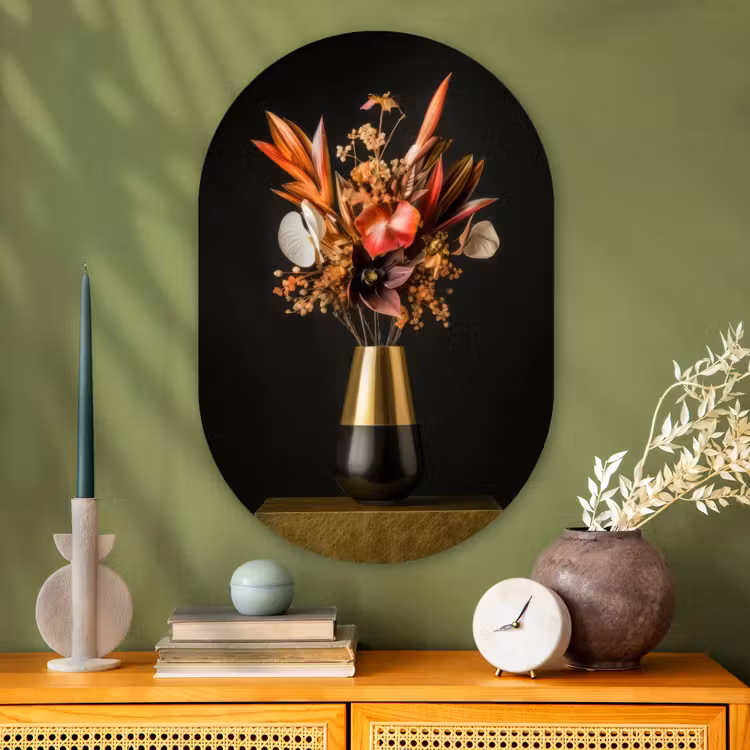 Exotisch - Boeket - Vaas - Goud Wandcirkel Ovaal Glas middel -sfeer2