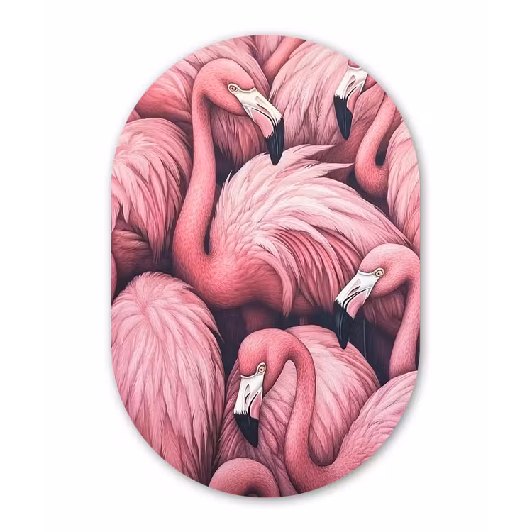 Flamingo - Roze - Dieren Wandcirkel Ovaal Glas middel -3d