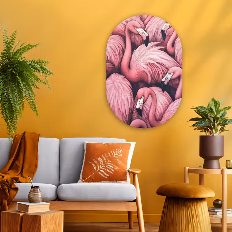 Flamingo - Roze - Dieren Wandcirkel Ovaal Glas middel -sfeer4