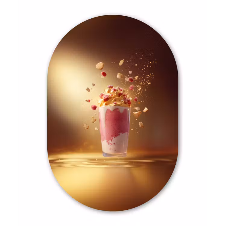 Framboos - Smoothie - Drinken - Roze Wandcirkel Ovaal Glas middel -3d