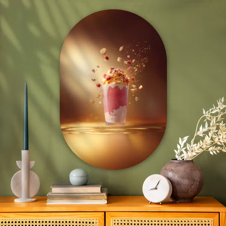 Framboos - Smoothie - Drinken - Roze Wandcirkel Ovaal Glas middel -sfeer2