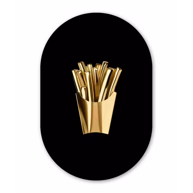 Friet - Goud - Chrome - Eten Wandcirkel Ovaal Glas middel -3d