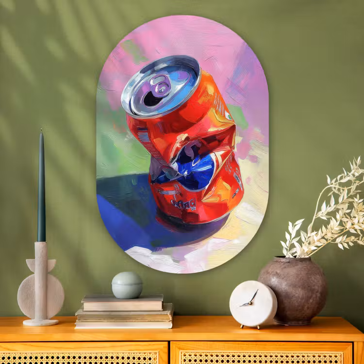 Frisdrank - Blik - Paars Wandcirkel Ovaal Glas middel -sfeer2