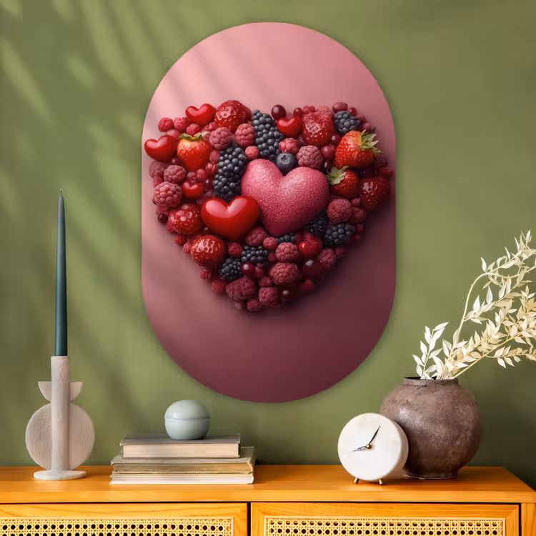 Fruit - Hartjes - Aardbeien - Frambozen - Bosbessen Wandcirkel Ovaal Glas middel -sfeer2