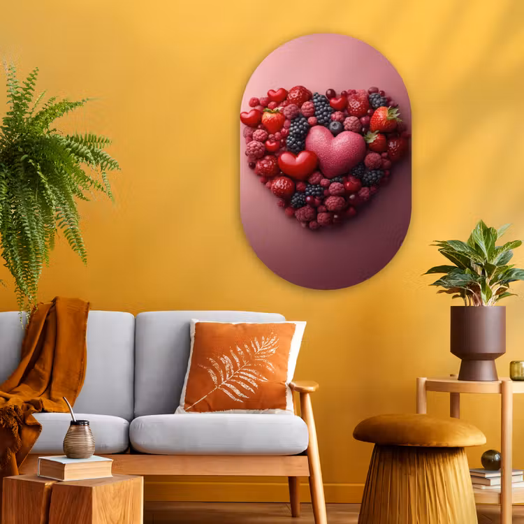 Fruit - Hartjes - Aardbeien - Frambozen - Bosbessen Wandcirkel Ovaal Glas middel -sfeer4