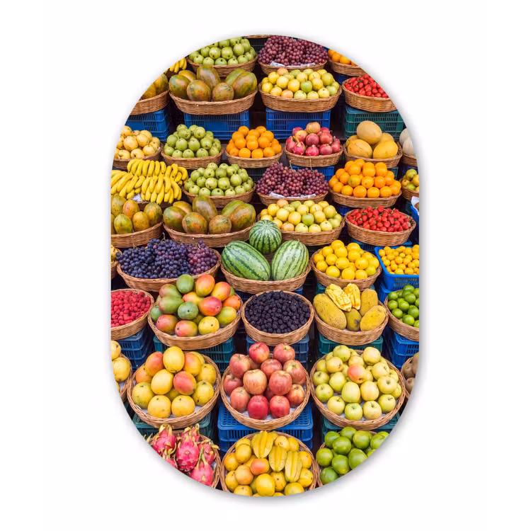 Muurovaal glas - Fruit - Markt - Kleurrijk - Fruit - Markt - Kleurrijk Wandcirkel Ovaal Glas middel