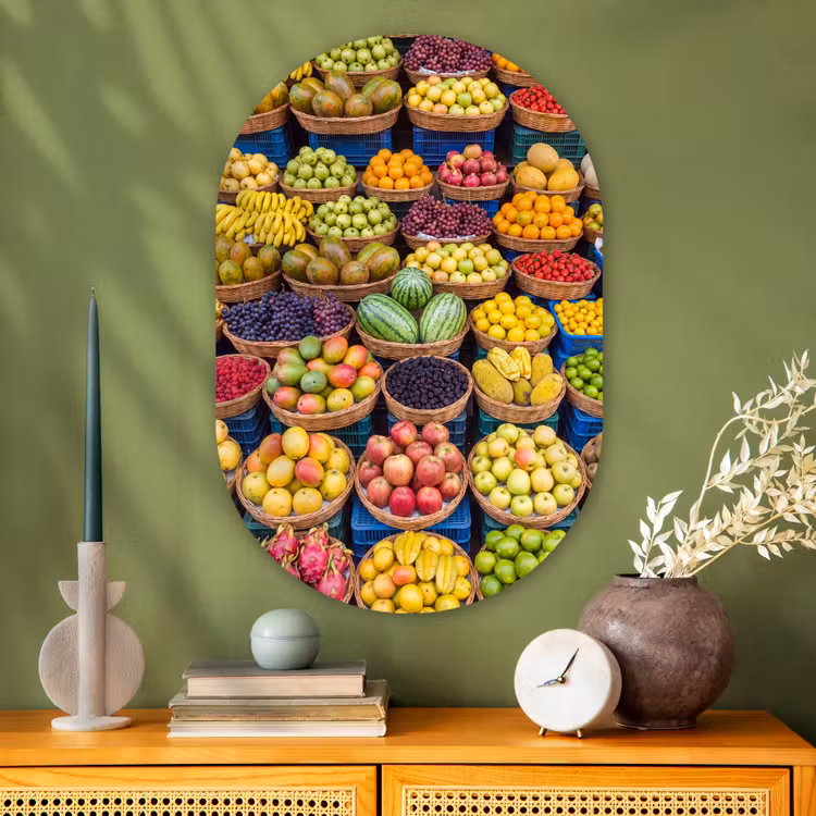 Muurovaal glas - Fruit - Markt - Kleurrijk - Fruit - Markt - Kleurrijk Wandcirkel Ovaal Glas middel