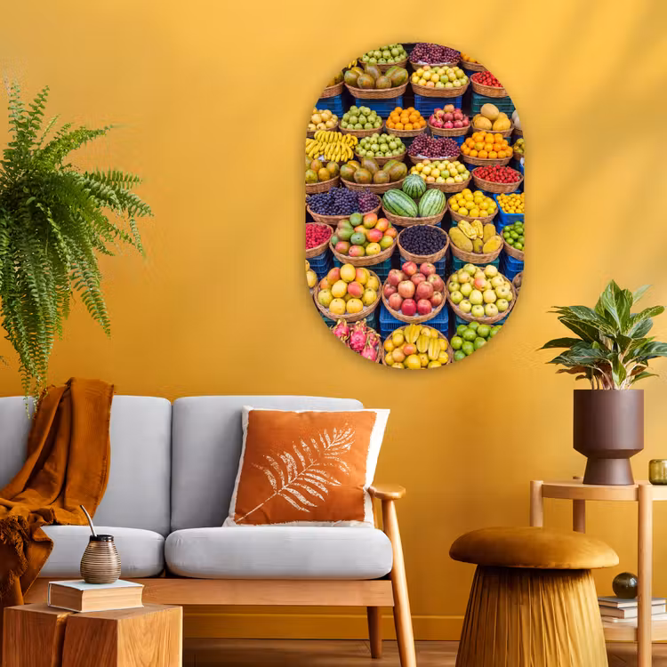Muurovaal glas - Fruit - Markt - Kleurrijk - Fruit - Markt - Kleurrijk Wandcirkel Ovaal Glas middel